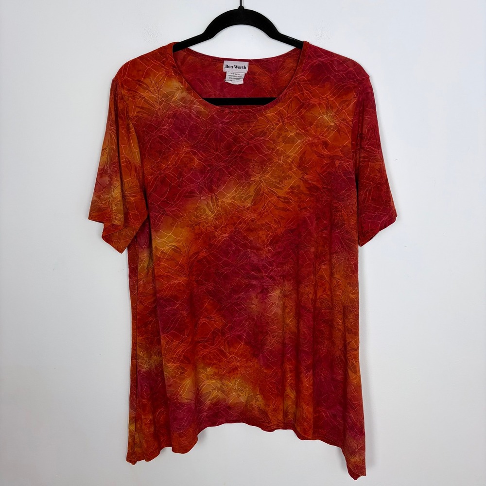 Bon Worth Vibrant Short Sleeve Shirt Abstract Textured Art to Wear Tunic Small